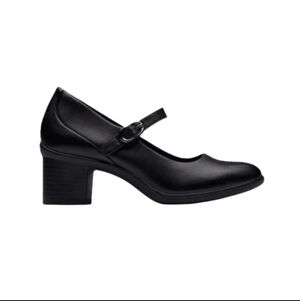 Clarks Women's Shaya Jane Black Leather Mary Jane Pump - 82996 Shoe Fit Wide